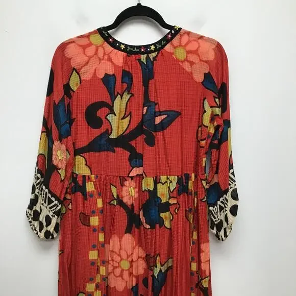 Anthropologie Verb by Pallavi Singhee Womens Red Floral Cayenne Midi Dress 10P - Picture 7 of 12